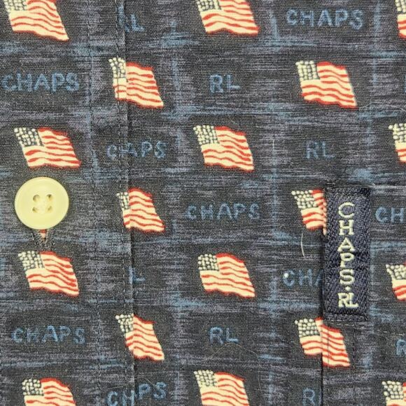 Ralph Lauren Chaps Men's Long Sleeve Bl American Flag Print Shirt Navy SZ L EUC - Picture 8 of 15